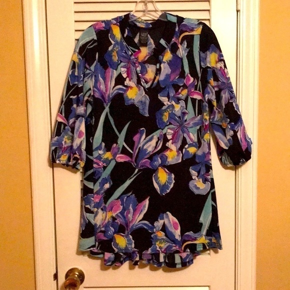 Lildy Tunic/Loungewear Beautiful watercolor Floral Black/Blue/Soft/Stetchy S/M - Picture 1 of 10